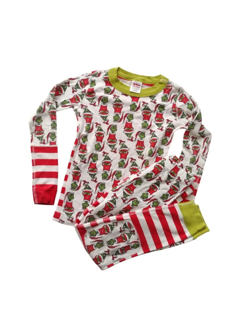 Hanna Andersson Grinch Pajamas Sz 6-7 Mixed Print Christmas Long John Pjs
